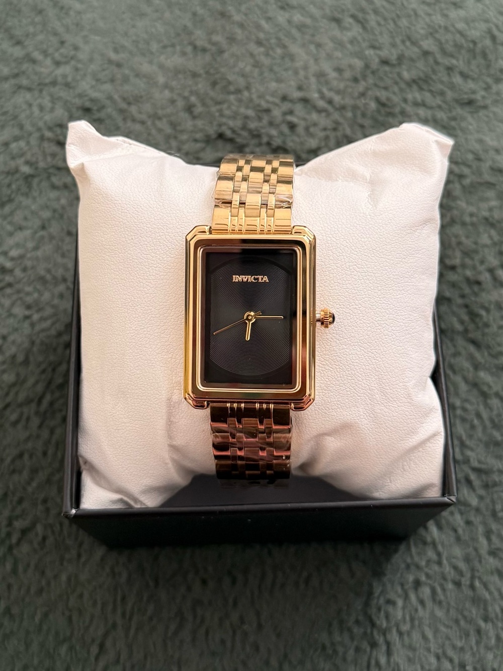 NIB Invicta Wildflower 69324 Gold Stainless Steel Rectangular Watch Black Dial